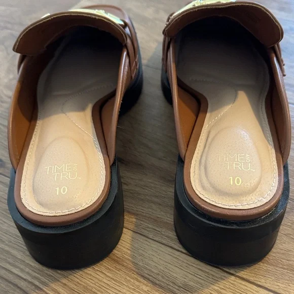 Time and Tru Brown Slip-On Loafer Mule with Gold Bit Accent - Picture 2 of 4